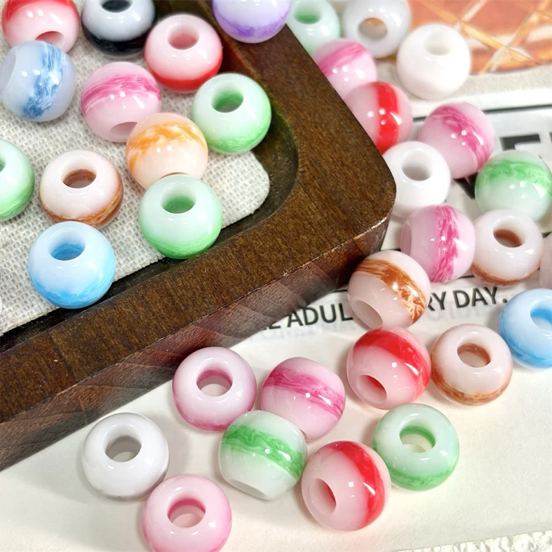 Wholesale 130pcs/lot color pattern print geometry rounds shape resin beads with big hole diy jewelry garment hair accessory