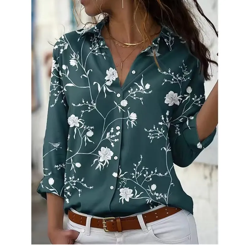 

Женские осенние рубашки с длинными рукавами и лацканами, блузки, модная однобортная блузка на пуговицах, топ, повседневные рубашки с 3D цветочным принтом