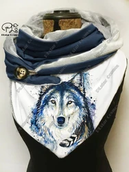 3D printing new animal series retro wolf pattern women's warm shawl spring and winter small triangle scarf