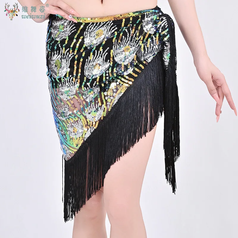 벨리댄스 연습용 액세서리 여성용 삼각형 스팽글 태슬 힙 스카프 성인 및 어린이용 오리엔탈 삼바 댄스 벨트