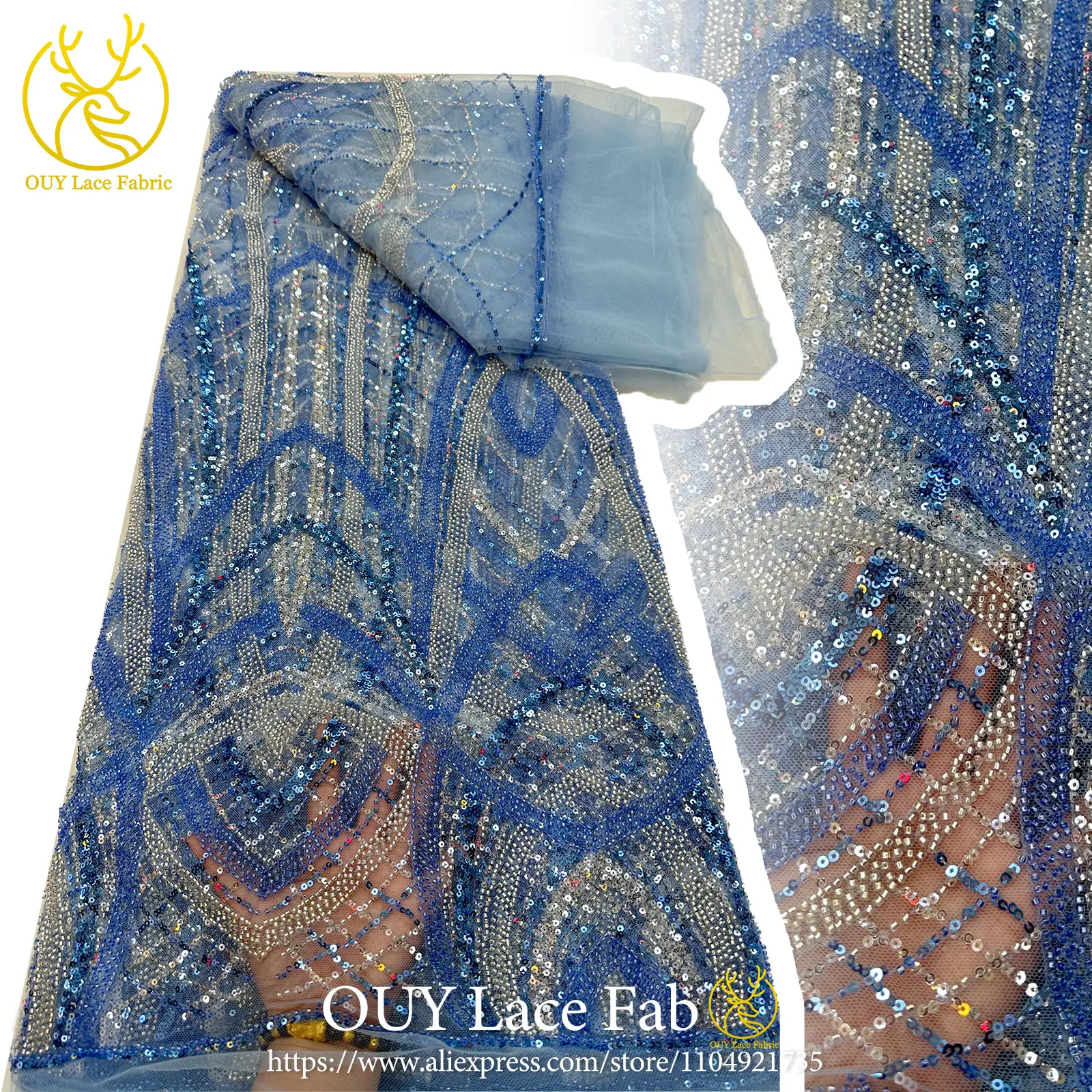 

Модная тюлевая кружевная ткань ручной работы с бисером и блестками, новинка 2025 года, Дубайское африканское кружево, подходит для женских вечерних свадебных платьев