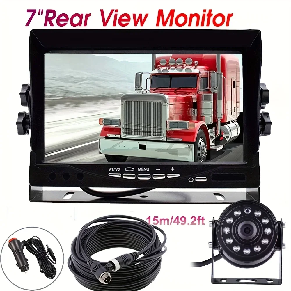 

Heavy Duty 7inch Monitor Display Wired Backup Camera Kit Night Vision Rear View Camera with 12IR LED for Cars & Trucks Parking