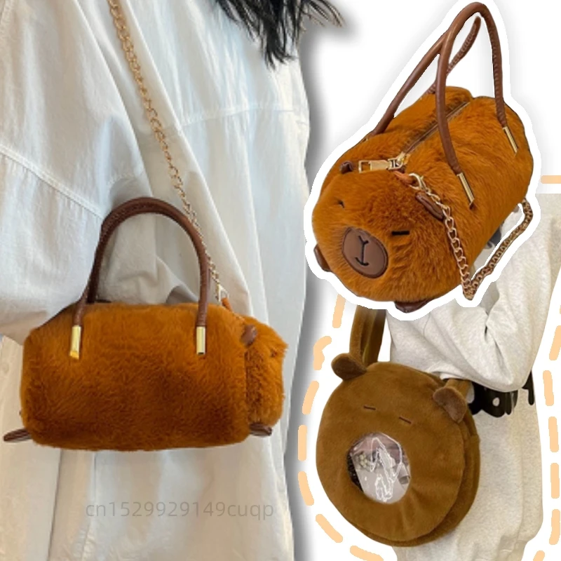 Creative Capybara Animal Plush Shoulder Bag Chain Bag Crossbody Bag Bucket Bag Fun Brown Capybara Collection For Girls Gifts