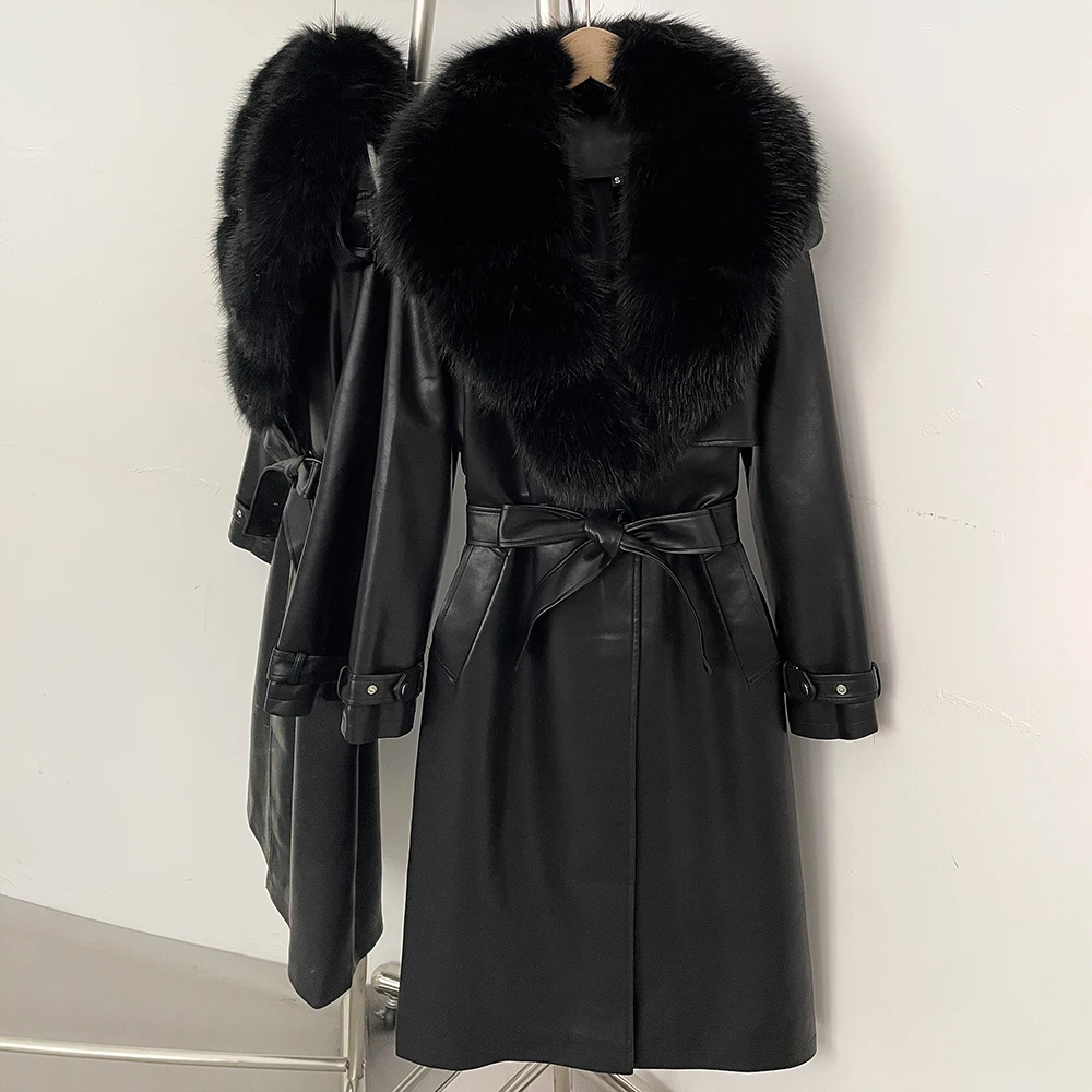 

Leather Jacket Lady Leather & Fur Korean Reviews Many Outer Women's Long Trench Coat Luxury Leather Top Leather Jacket with Fur