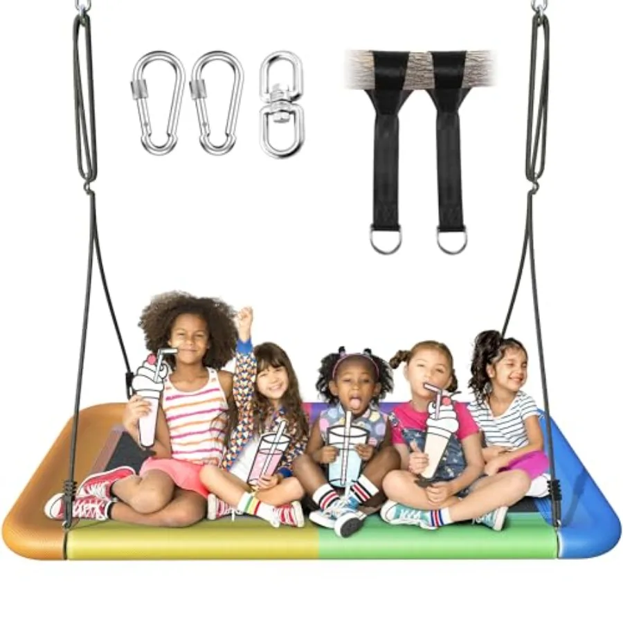 

60 Tree Swing for Outdoor Indoor Use, Waterproof Polyester Platform with Steel Frame, Multicolor, 700lbs Capacity, Adjustable H