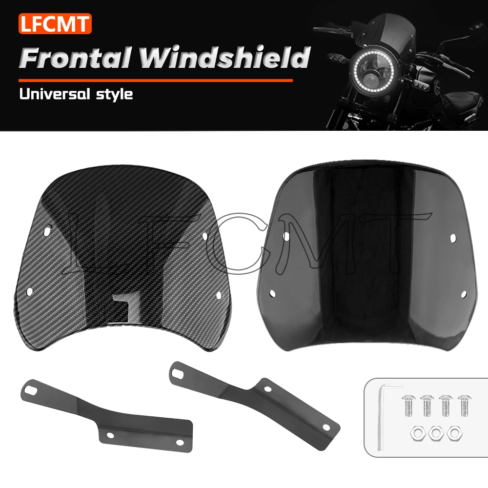 Black/Carbon Style Motorcycle Universal Windshield Wind Deflector Windscreen Fairing Fit for Honda Yamaha Kawasaki Suzuk Triumph