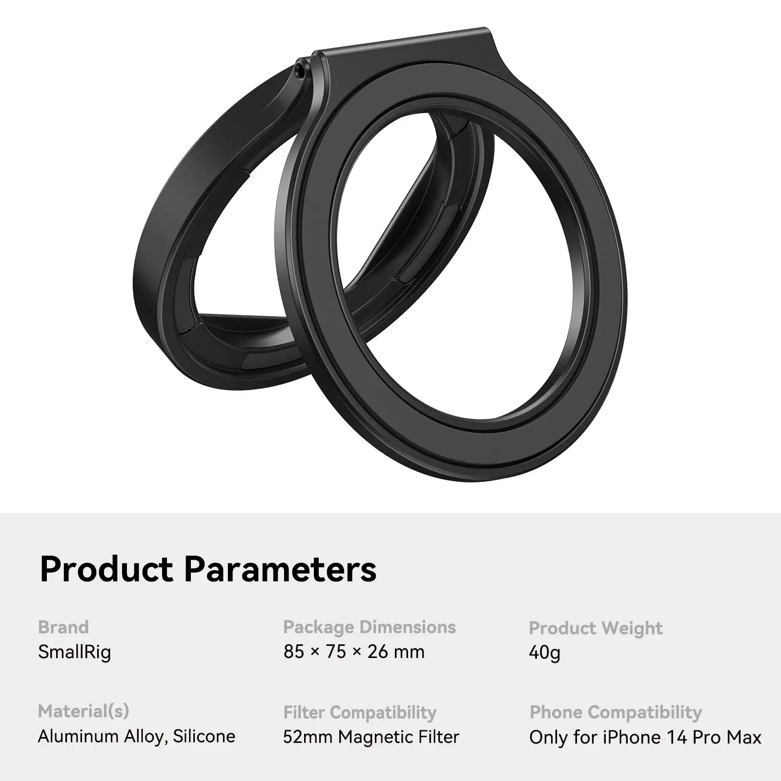 SmallRig 2-in-1 52mm Magnetic Filter Adapter Ring / Phone Stand for iPhone 14 Pro Max, Foldable Compact and Portable 4219