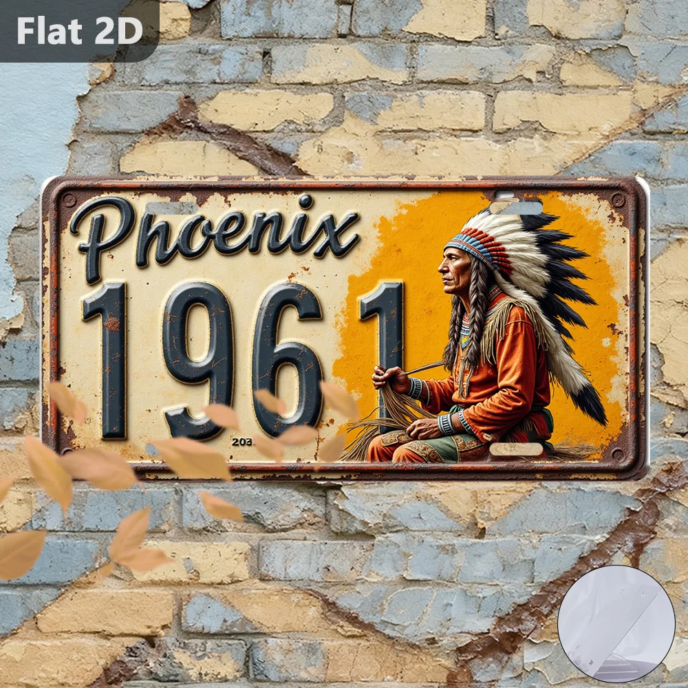 2D Flat, [2D Flat] 2D Flat, 1pc, Metal Plate Decor, Outdoor Signs & Wall Decor (30.48cm X 14.99cm), Tin Sign, Phoenix, Native Am