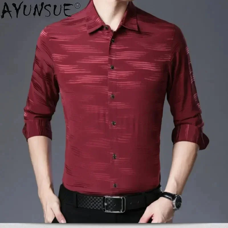 

High Quality 92% Mulberry Real Silk Shirt for Men Long Sleeved Shirts Men's Clothing Casual Elastic Satin Tops Camisas