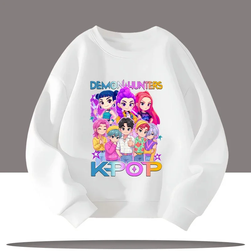 

2026 new autumn-winter children's round-neck sports shirt with interesting K-pop devil hunter cartoon print,cute girl casual top
