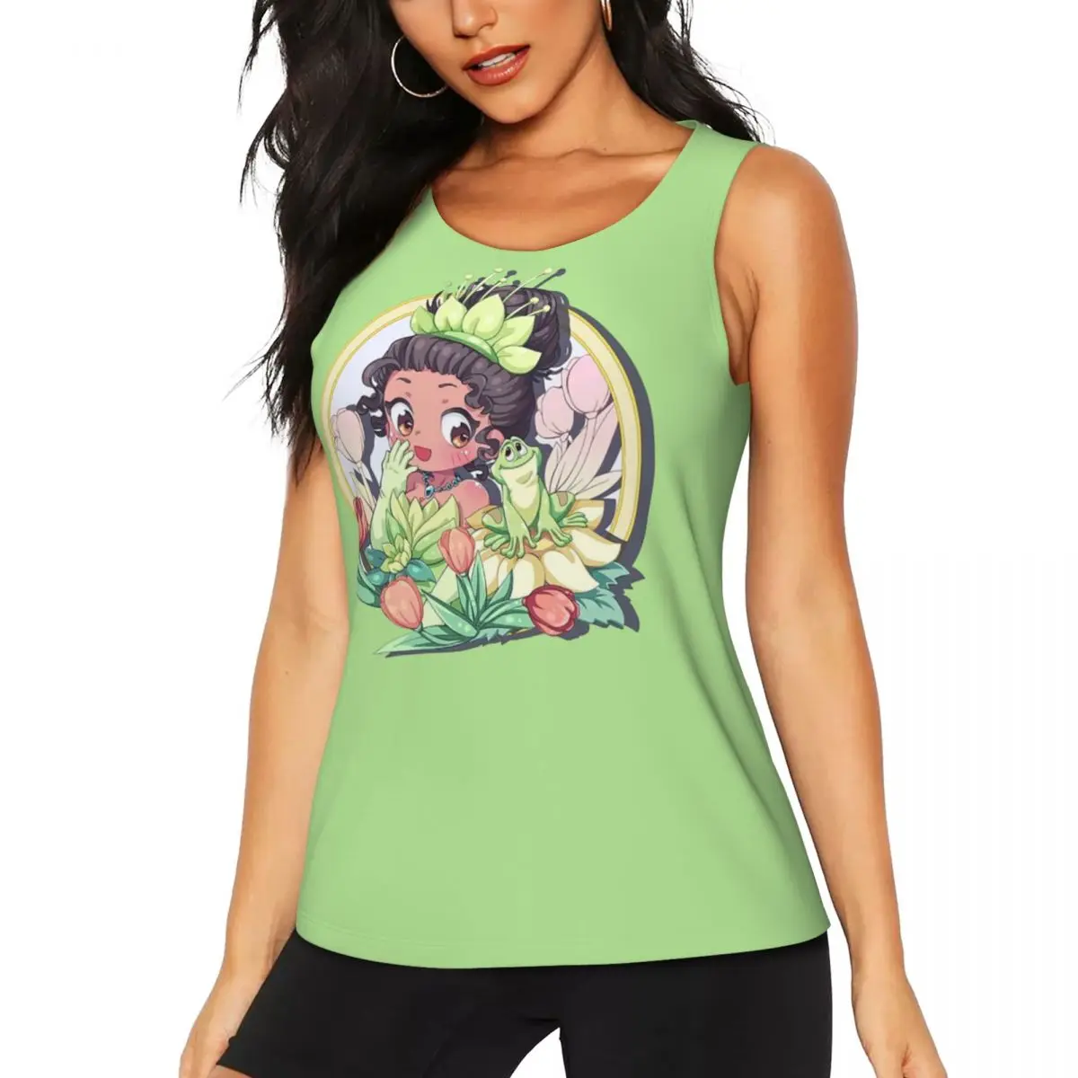 Custom Princess Tiana And The Frog Hawaiian Cute Yoga Tank Tops Women Gym Workout Sports Shirts