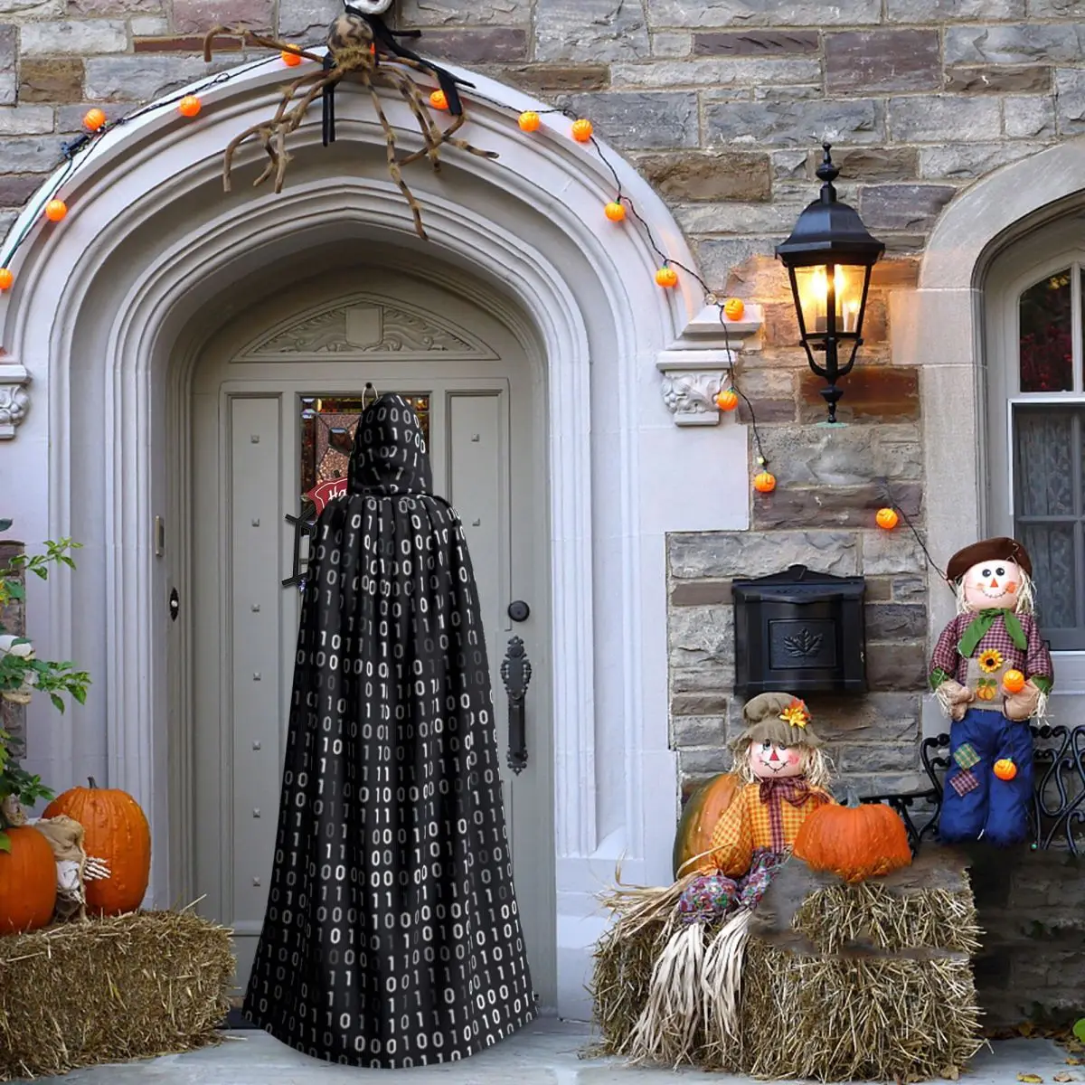 バイナリマトリックスコード ロングフード付きマント 魔女 中世コスチューム コスプレケープ ハロウィンパーティー 大人用 ユニセックス