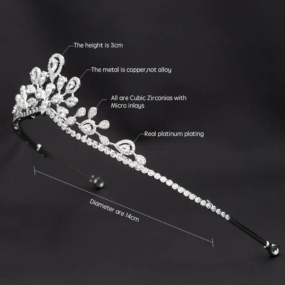 2020 design cúbico zircônia princesa tiara diadema para casamento nupcial acessórios de jóias cabelo hairpieces ch10343