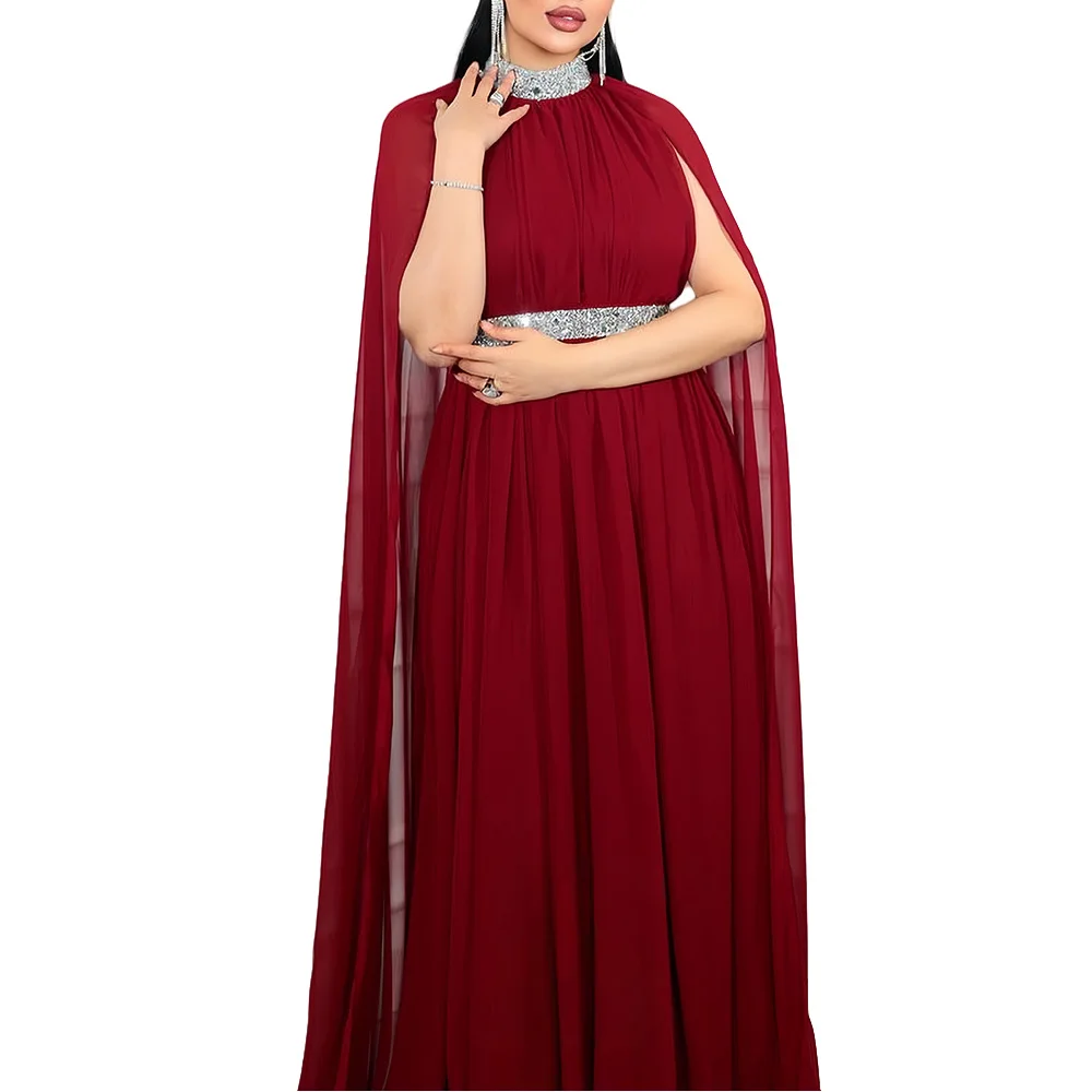 Women Spring Summer Long Sleeve High Waist Dress Abaya Fashion Solid Pleated A Line Long Dress Muslim Islamic Evening Dresses