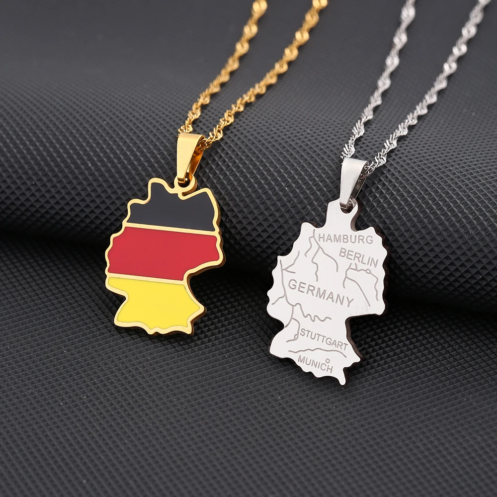 Fashion Germany Map Flag Pendant Necklace Stainless Steel Men Women Deutschland Maps Jewelry Gift