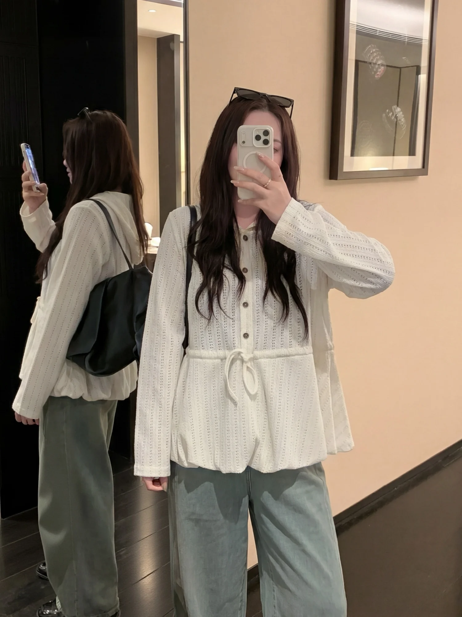 

plus Size Knitted Hoodie Women's Spring Commute Style Loose Fit Conceal Flattering 17002H Thick Sister Casual Inner Wear