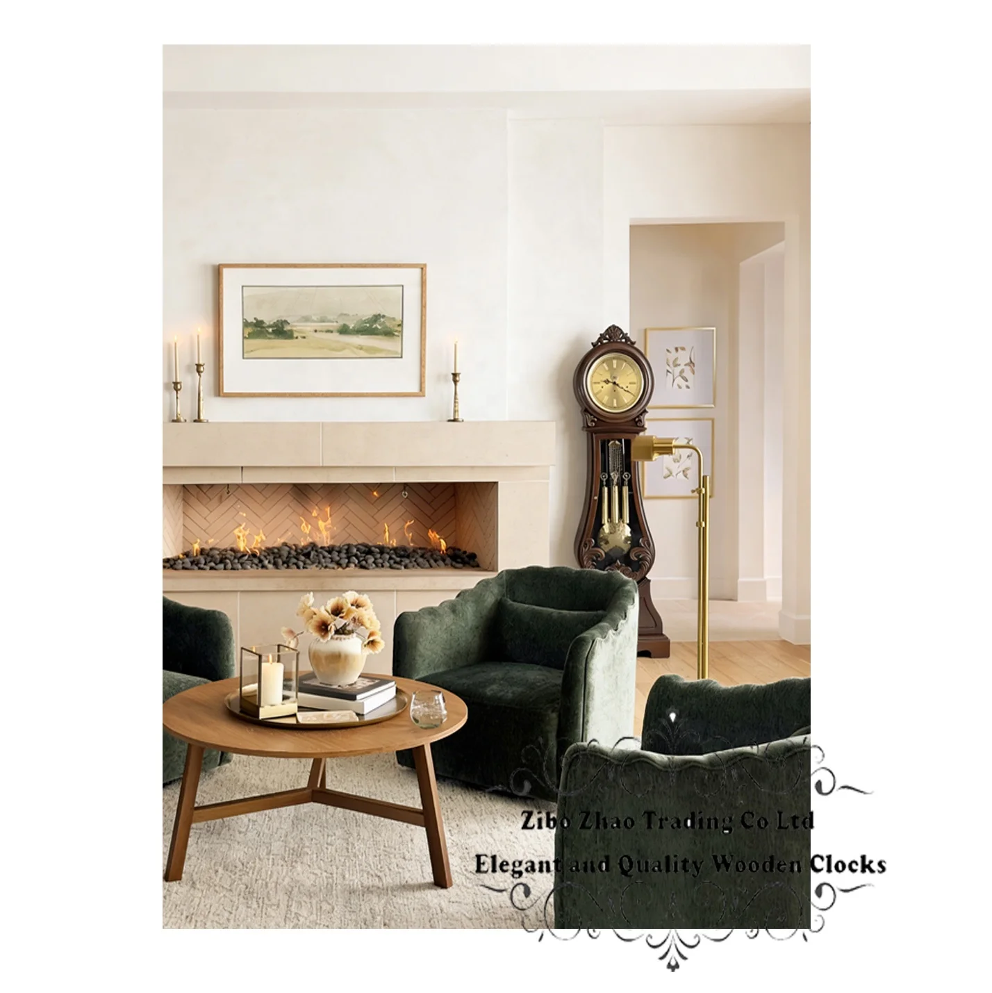 

Ashley Grandfather Wooden Clock Antique Refined Luxury Finished Oak Solid Wood Mechanical Hermle German Movement Living Hourly
