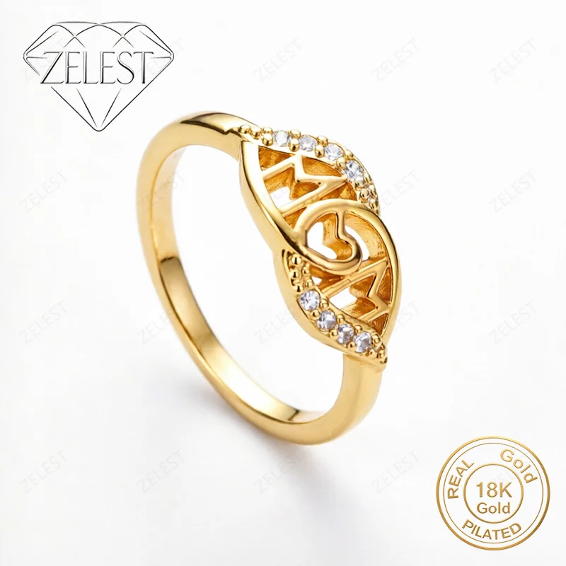 

925 Sterling Silver 18K Gold Plated Exquisite MOM Zircon Ring for Women, Fashionable Party Gift Accessories Jewelry