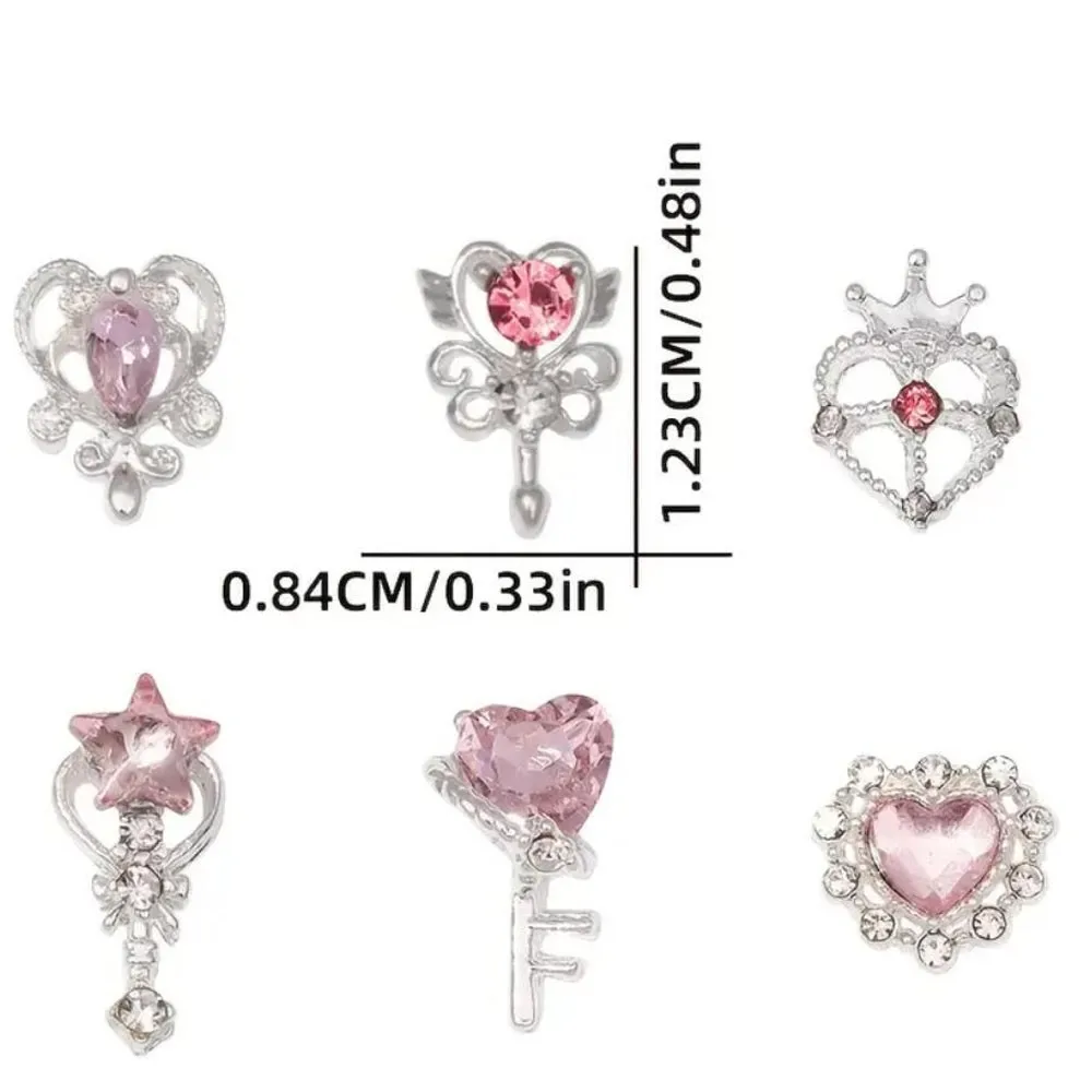 30 stks/doos Luxe Roze Diamant Liefde Hart Nail Charms Kawaii Sailor Meisjes Toverstaf Crystal Gems DIY Manicure Sieraden Decor # Y2K