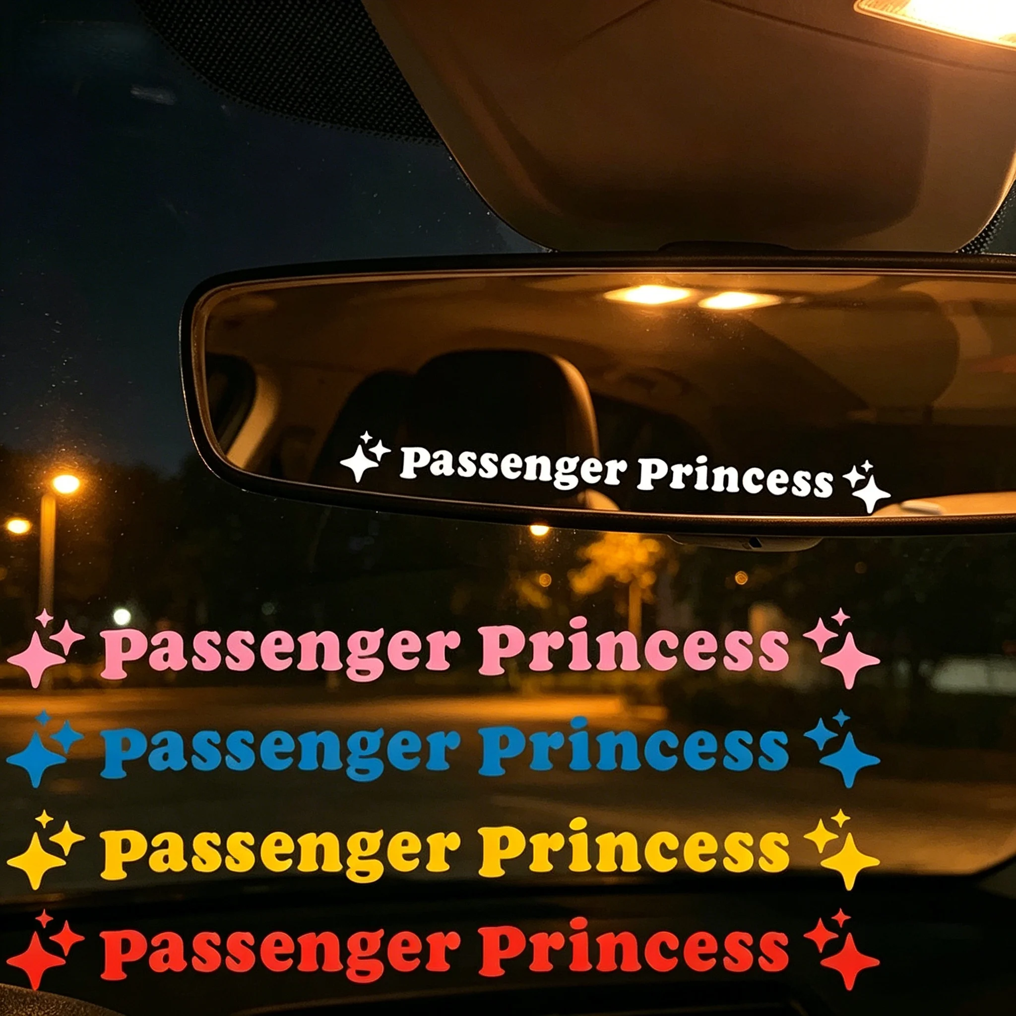 2Pcs Passenger Princess Star Mirror Decals Cute Vinyl Car Stickers for Women Girls Auto Interior Vanity Mirror Decor Gift
