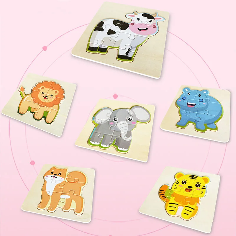 Cute Animals 3D Puzzles Baby Toy Wooden Montessori Materials Educational Toys For Children Small Bricks Kids Learning Toys