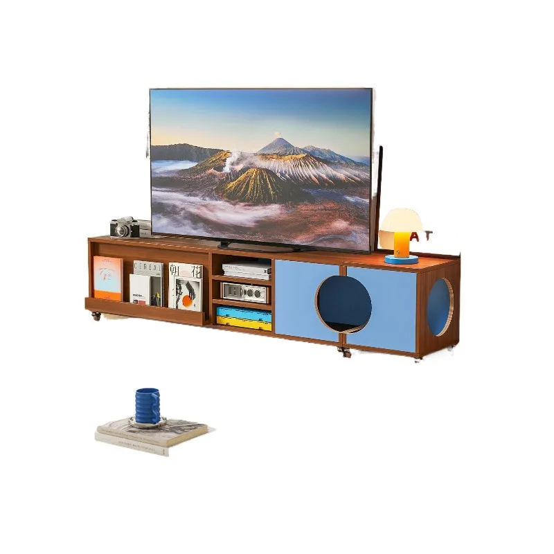 

Medieval style TV cabinet Floor to ceiling living room Solid wood combination People and pets share furniture
