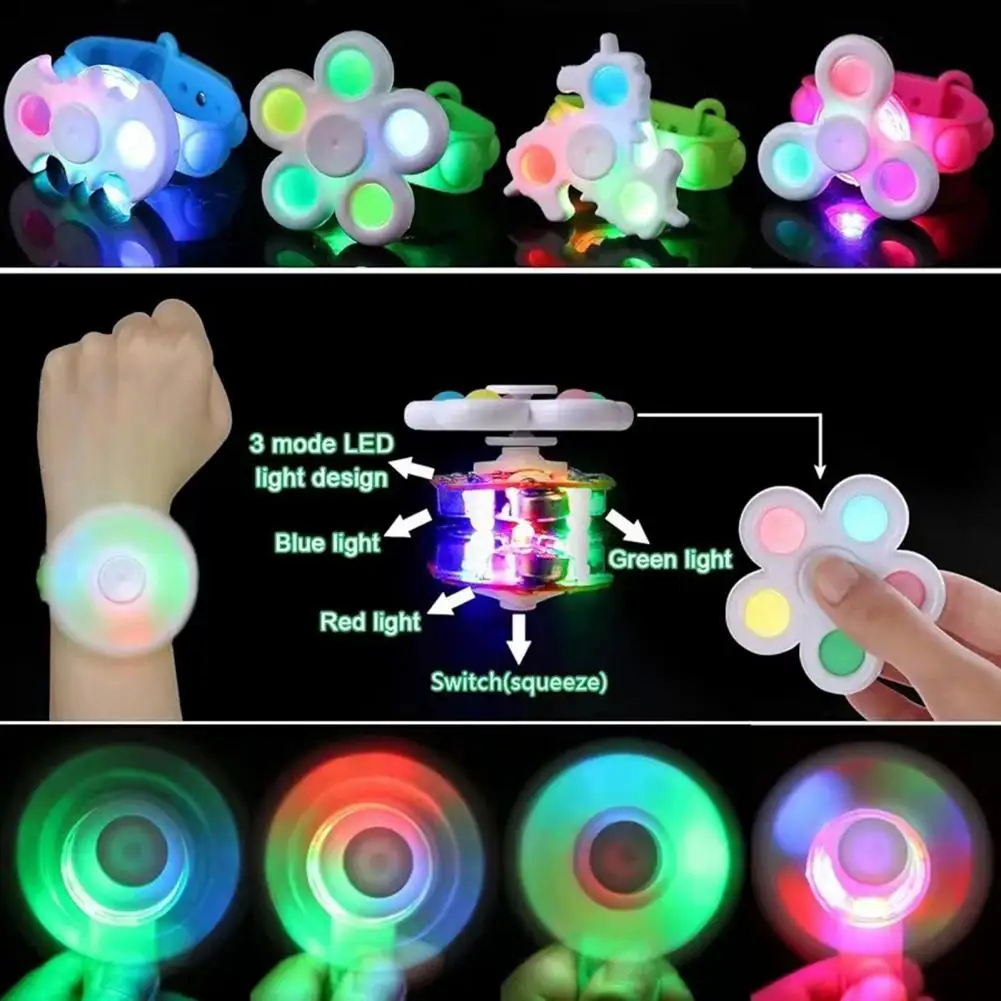 Led Fidget Spinner Toy 12 pezzi Led Light Up Fidget Spinner Bracciali per bambini Regali di compleanno Forniture per feste Carnevale per l'aula