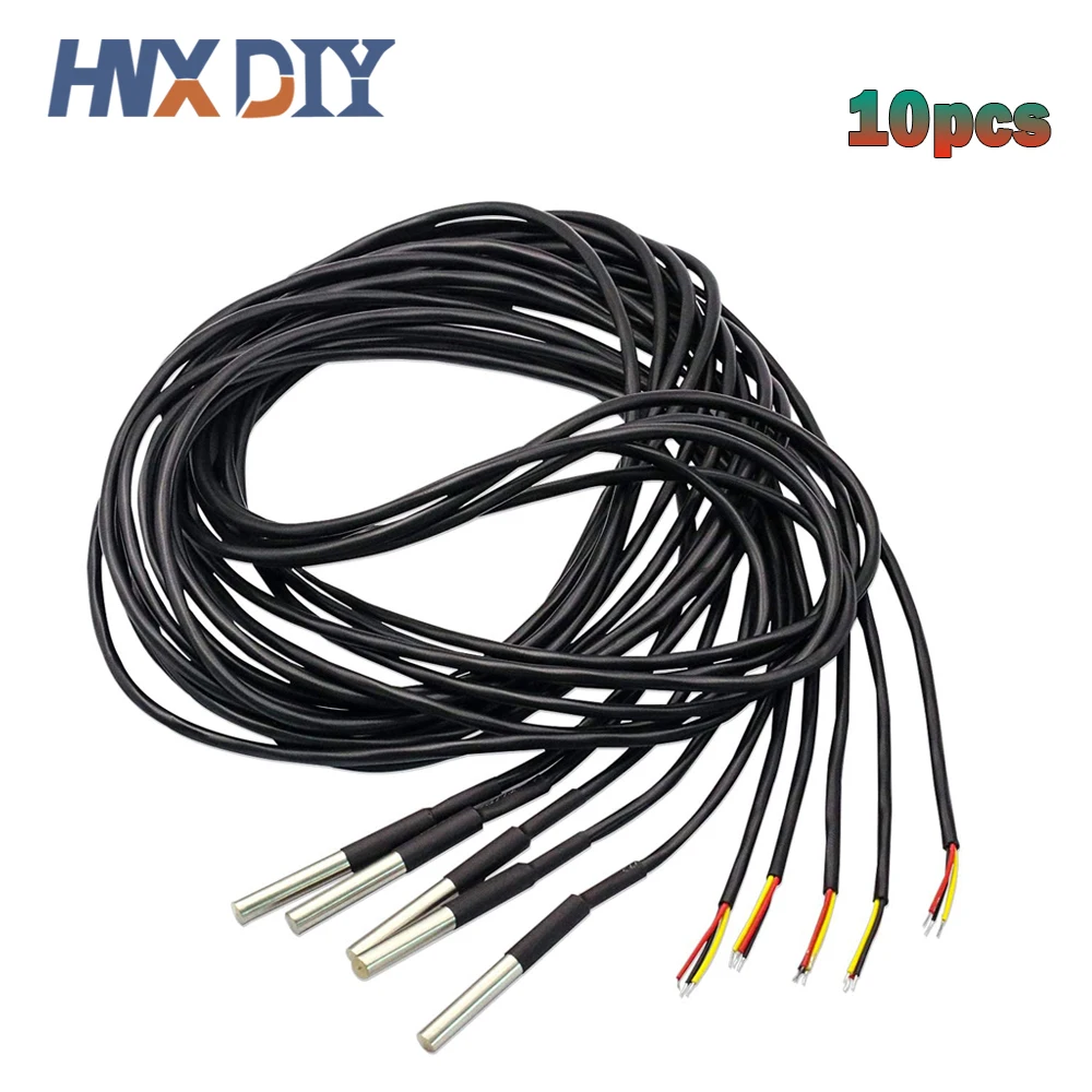 10PCS DS18B20 Stainless Steel Package 1M 2M 3M 5M Waterproof 18b20 Cable Temperature Probe Temperature Sensor 100/200/300/500CM