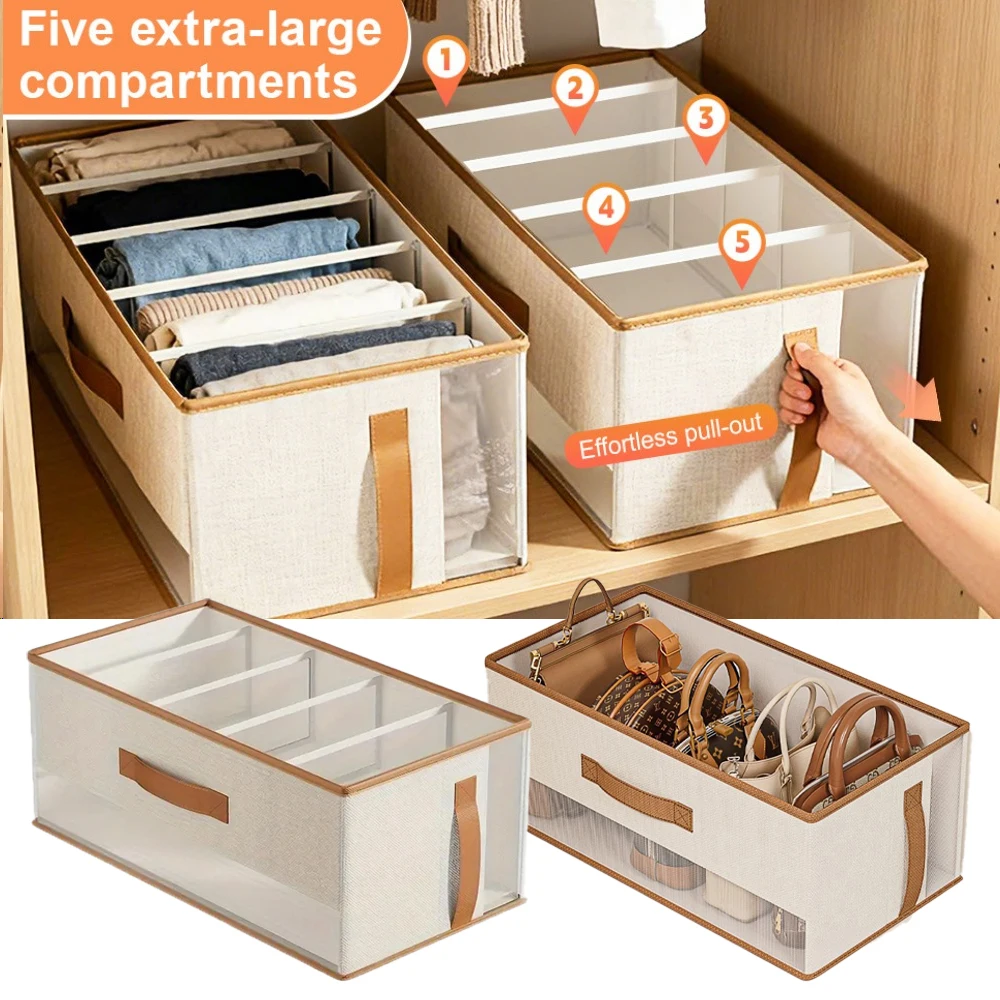

1PC Large Capacity Canvas Storage Box with Transparent Window Strip - Foldable Clothing Organizing Box for Home Wardrobe Sorting
