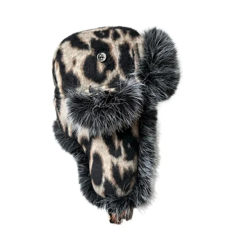 ヒョウ柄フェイクファートラッパーハット、ユニセックスY2Kストリートウェアゴシックハット、エッジの効いた冬用暖かいカジュアルヘッドウェア、寒い天候用