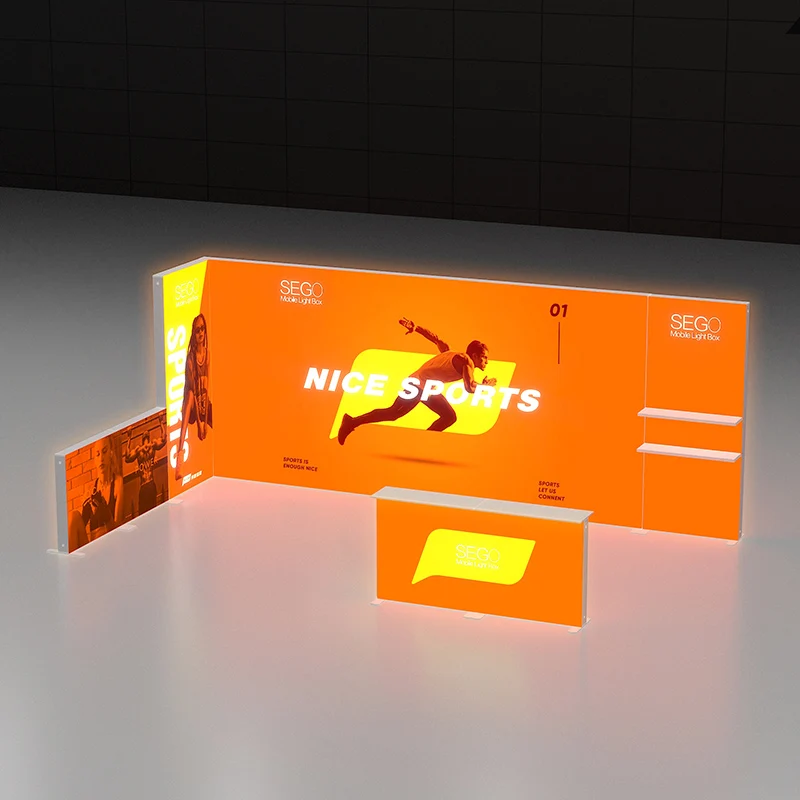 Boîte à lumière LED modulaire de conception moderne 10x20 pieds, stand d'affichage rétroéclairé professionnel 3x6m pour espaces intérieurs
