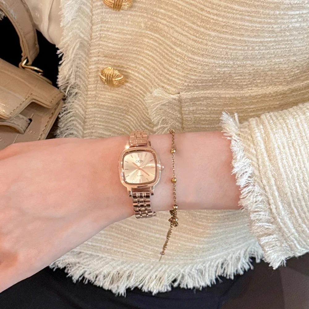 مزاجه الموضة الحد الأدنى الفاخرة حزام فولاذي مربع صغير مع ساعة كوارتز نسائية #3