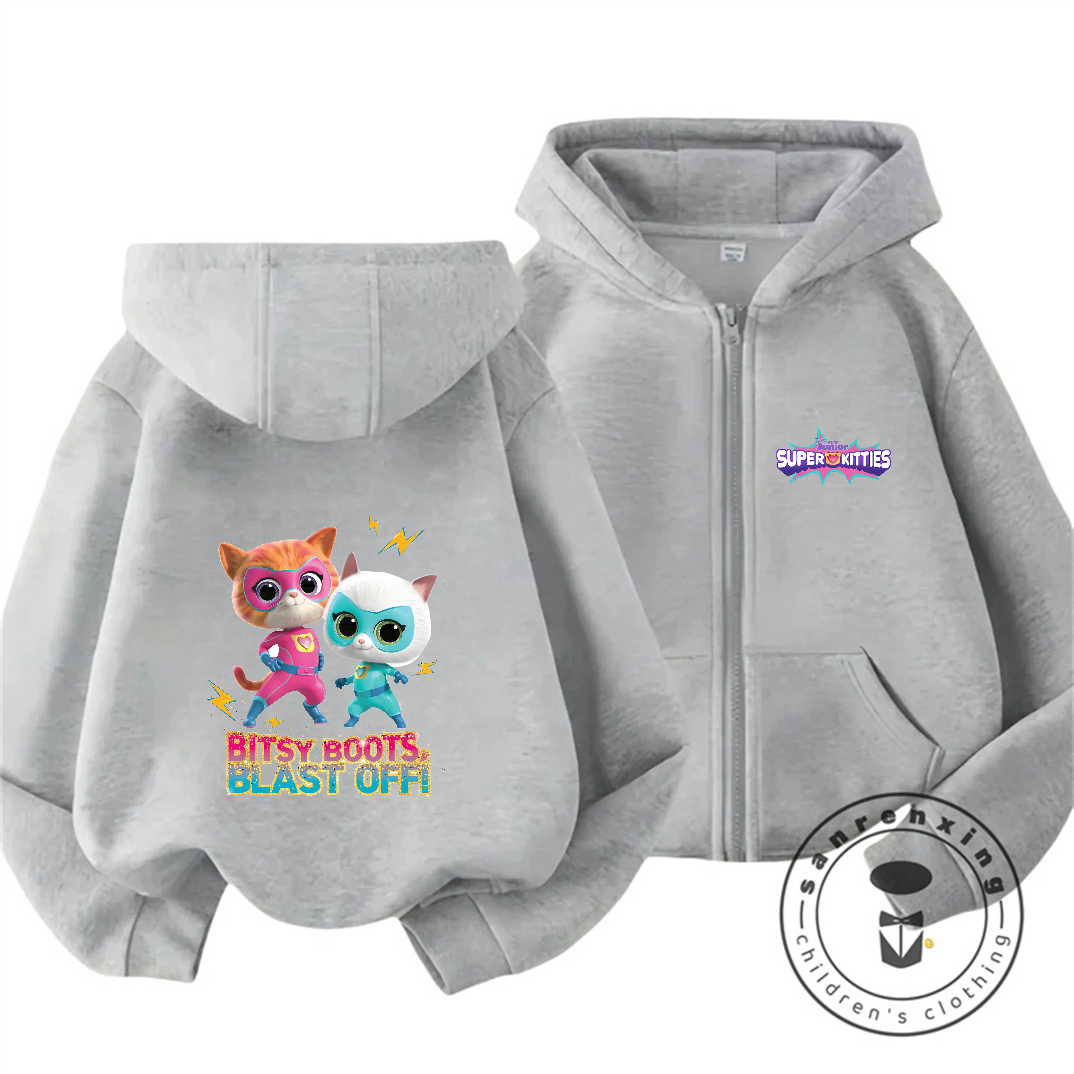 

New Anime Super Kitty Kids Zipper Hoodie Cartoon Print Autumn/Winter Long-sleeved Sweatshirt Boys And Girl Casual Jacket Top