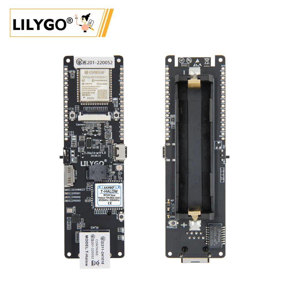 LILYGO® T-Halow ESP32-S3 Development Board, RJ45 Ethernet Port, Camera Interface, 18650 Battery Holder, WiFi IoT Gateway Module