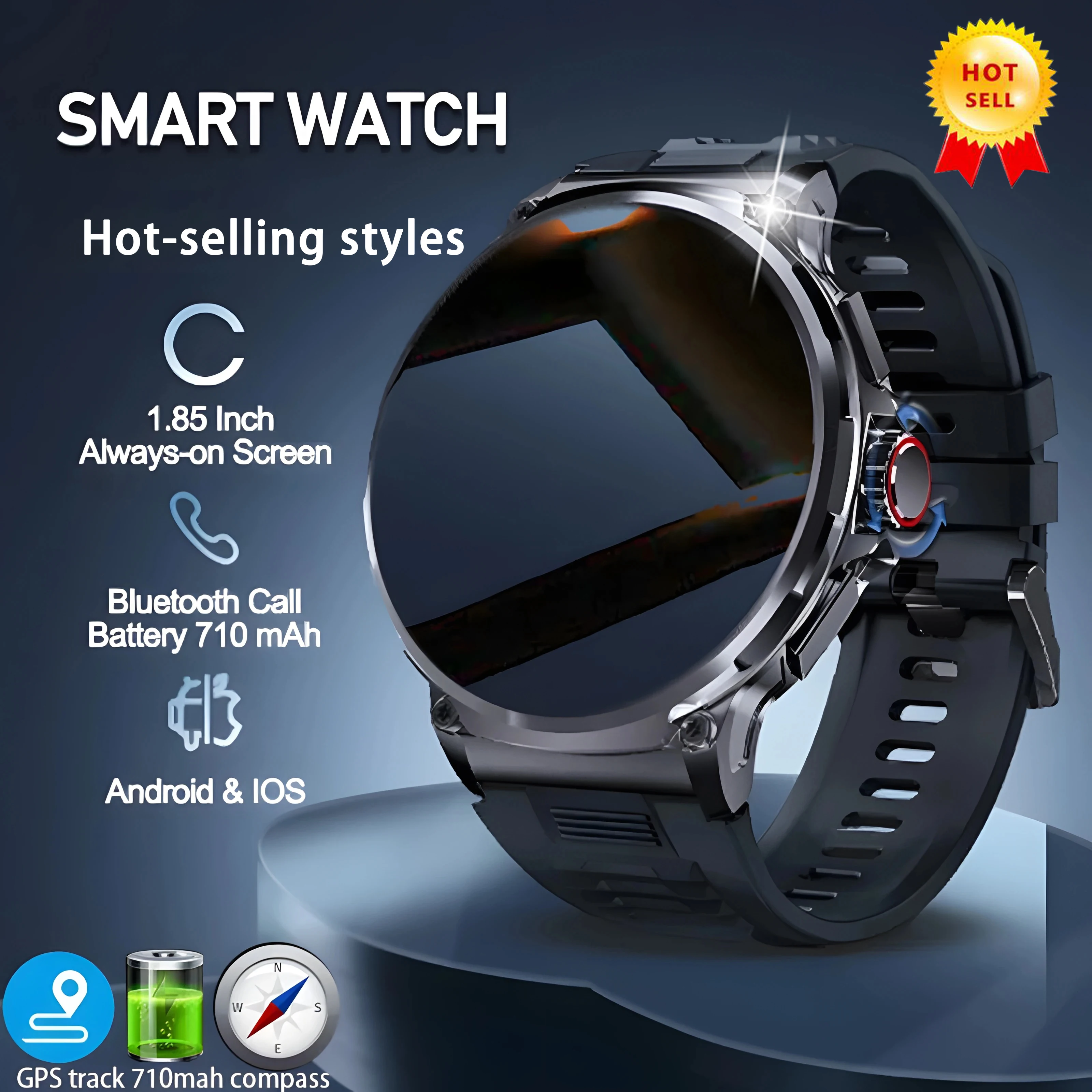 

New 710mAh Wireless Call Smart Watch Men Sports Fitness Watches 1.85"HD Heart Monitor Waterproof Smartwatch For Android IOS+Gift