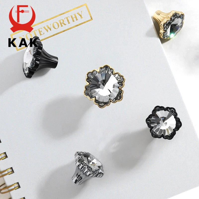 KAK Snowflake Crystal Diamond Furniture Handles Cabinet Knobs and Handles Black Kitchen Handle Shoe Cabinet Drawer Knobs Hardwar
