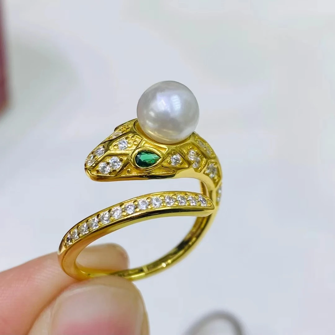 

Snake Shape 925 Sterling Silver Adjustable Ring Mount Settings Findings Mountings Accessory Parts for 6-7mm Pearls 5pcs/lot