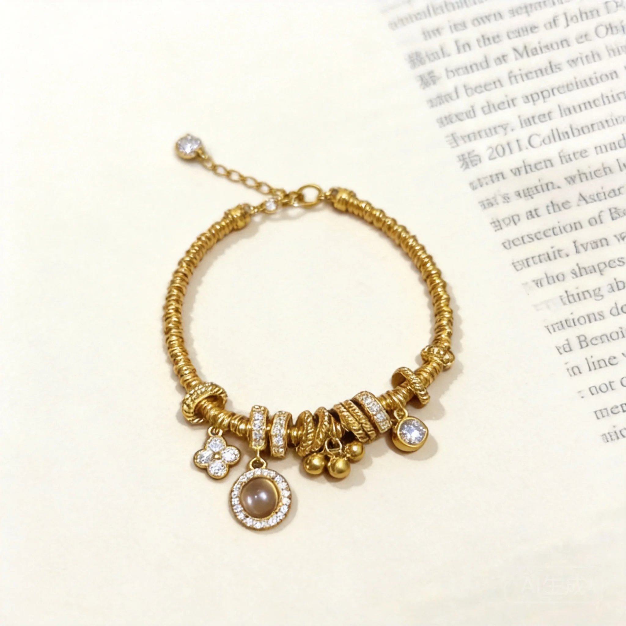 Chinese Style Lucky Four Leaf Clover Gold Color Coiled Bracelet For Women Icy Glaze Charm Zircon Inlaid Feng Shui Good Luck Weal