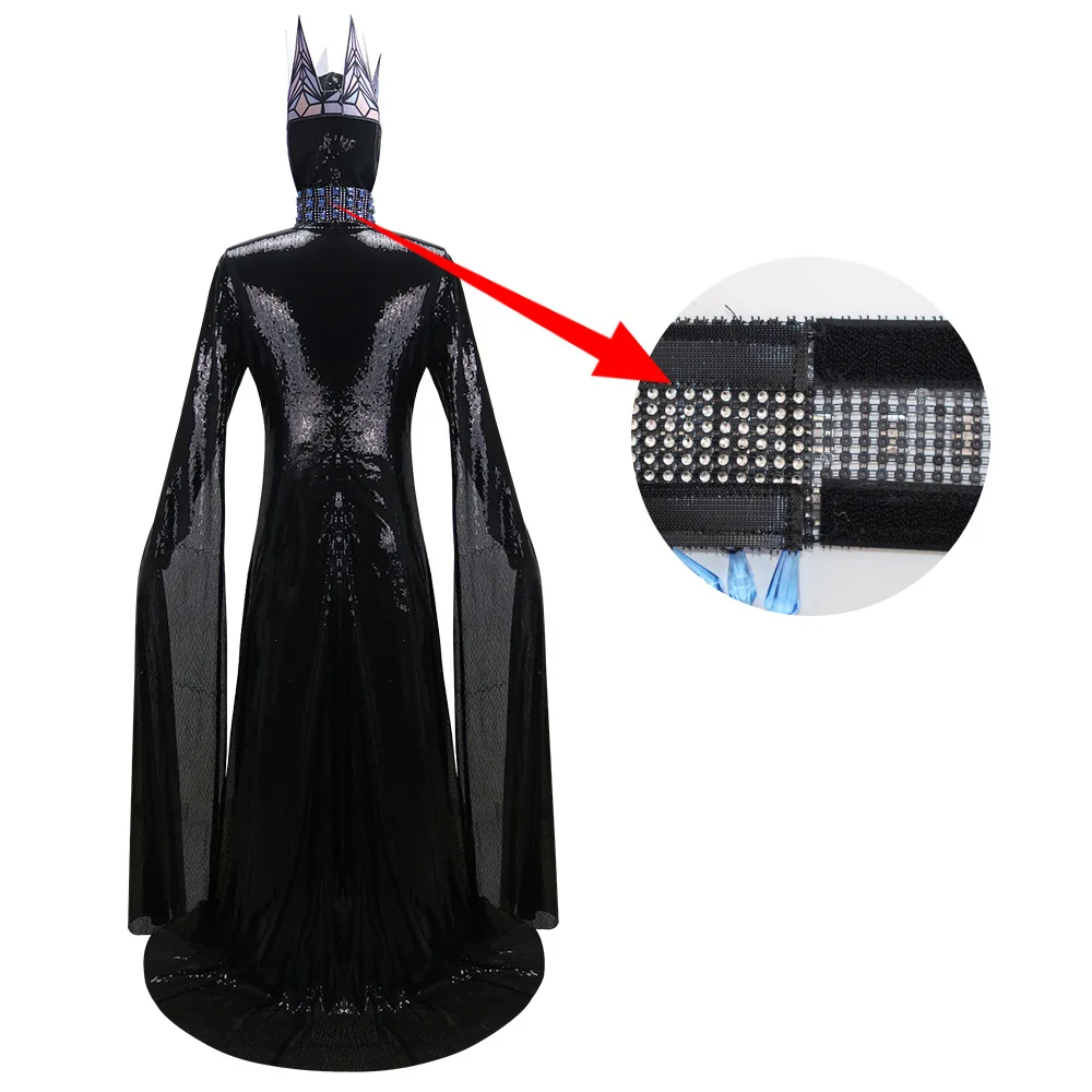Аниме Злая Королева Косплей Костюм Снежная Королева Белый Зло Косплей Фэнтези Черное Длинное Платье Корона Хэллоуин Костюм Костюмы