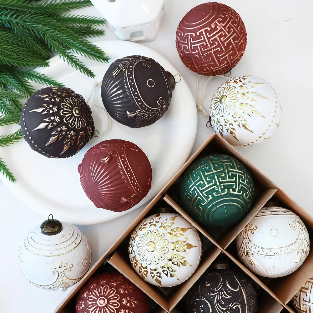 12pcs Christmas Tree Ornaments 8cm Christmas Ball Vintage Shatterproof Xmas Balls Decorations Set New Year Home Decor