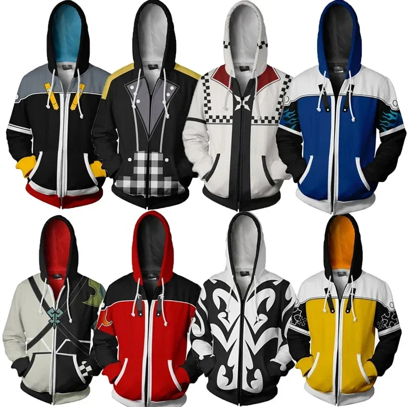 Ropa de juego de Anime Kingdom Hearts para hombre, sudaderas con capucha, chaquetas con cremallera para Cosplay de Sora, ropa de calle para hombre, Tops con estampado 3d