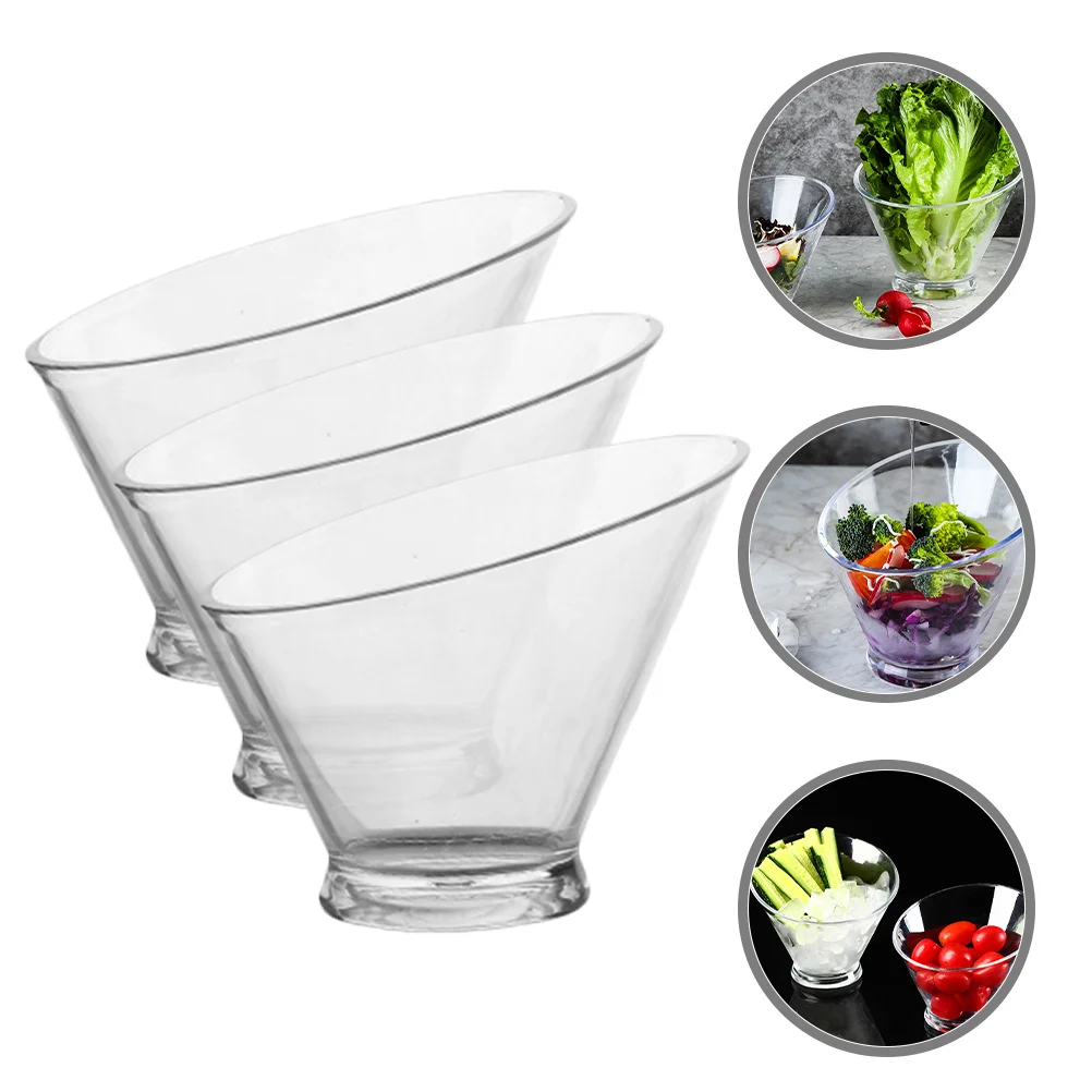 

3pcs Portable Ice Cream Bowls Clear Reusable Plastic Transparent Food Container For Salad Dessert Snack Fruit Storage Kitchen