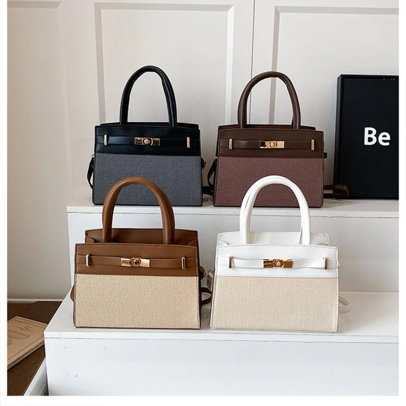 

Fashionable new handbag, simple and stylish, casual retro color-blocking crossbody bag for women