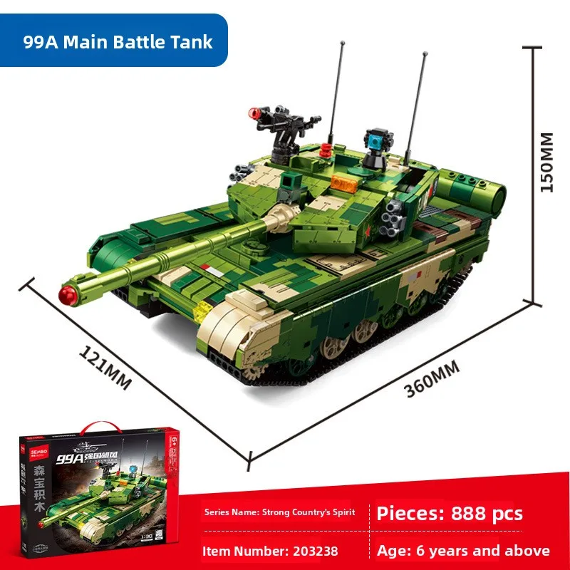 

Mengbao Military Special Forces Tank 99A Main Battle Tank Tras Assembly Model Toy for Boys Eonal STEM Logic Training