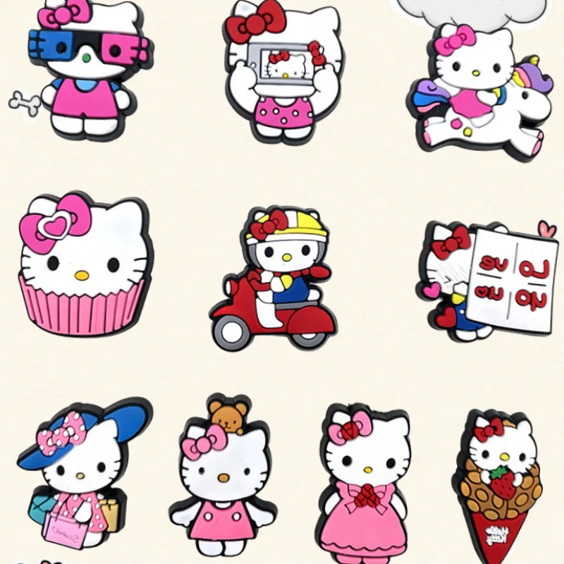 

10Pcs Hello Kitty Series PVC Shoe Charms for Clogs Bubble Slides Sandals - Kid's Shoe Decorations with Buckle Accessories