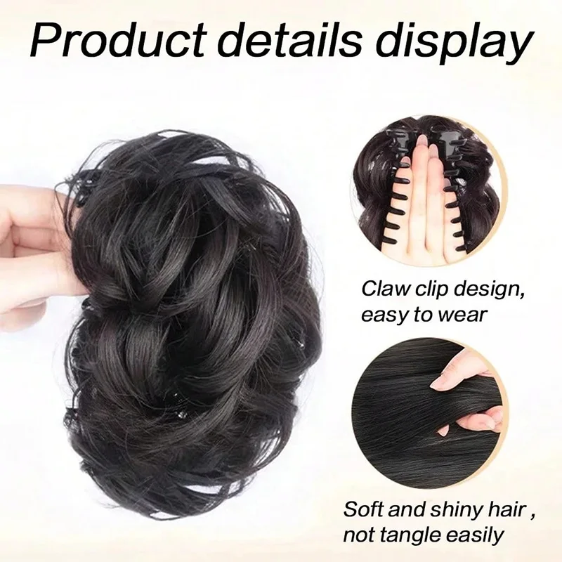 مشبك قصير مجعد في كعكة الشعر ملحقات الاصطناعية موجة أوبدو كعكة ذيل حصان الاستخدام اليومي فوضوي مجعد مخلب كعكة الشعر للنساء #3
