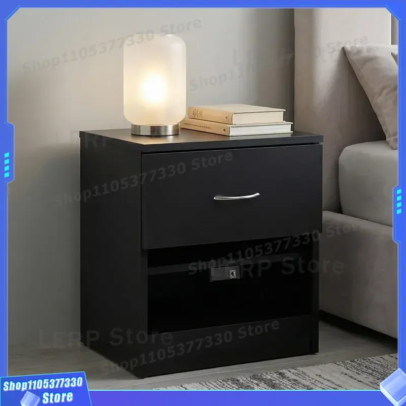 Modern Wooden Bedside Table with Drawer and Locker Hidden Storage Cabinet for Bedroom Home Decoration Furniture Nightstand