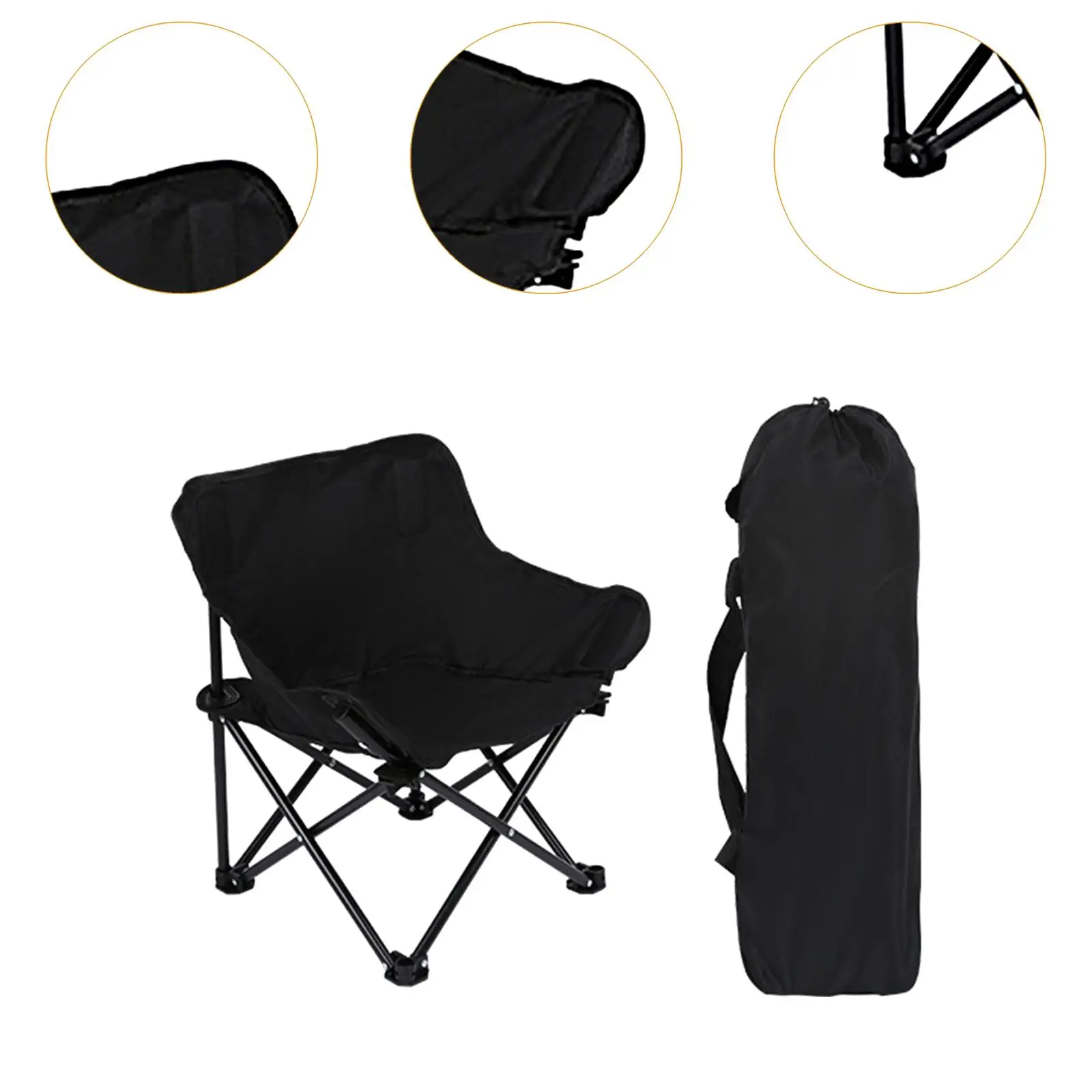 Folding Camping Chair with Pocket Outdoor Moon Chair Lightweight Foldable Non Slip Picnic Chair for BBQ Gym Stadium Heavy Duty