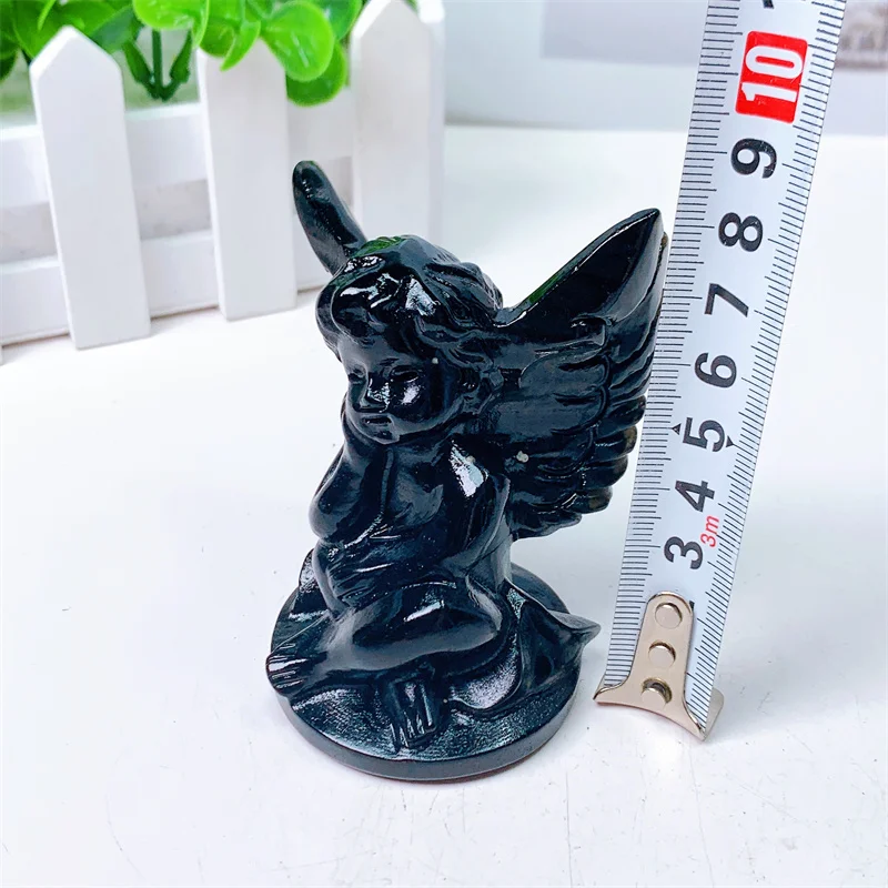 Natural Black Obsidian Angel Crystal Carving Healing Birthday Present Energy Stone Fengshui Home Decoration Holiday Gift 1pcs