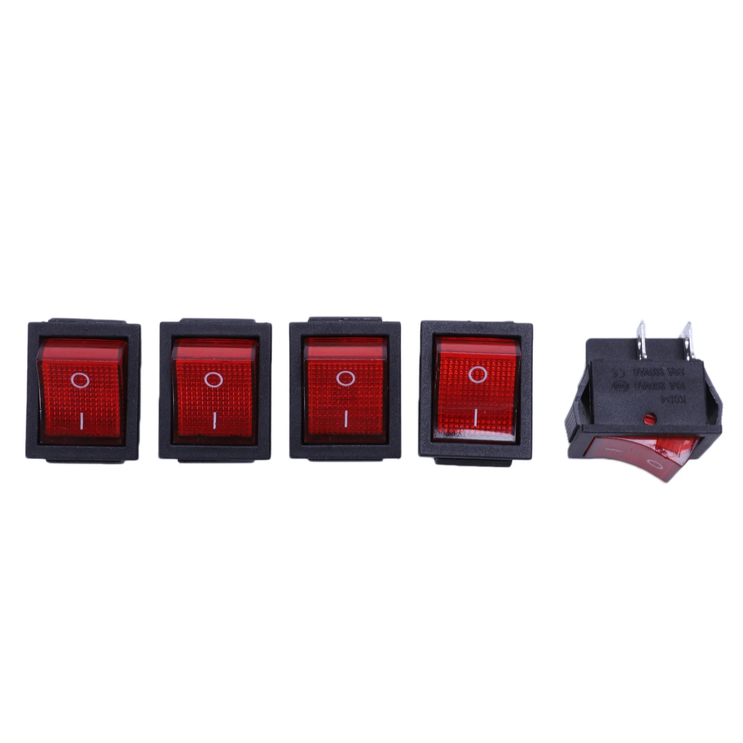 5 x Red Illuminated Light On/Off DPST Boat Rocker Switch 16A/250V 20A/125V AC